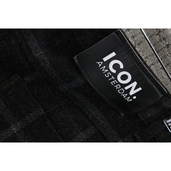ICON Amsterdam Pants Mens Size 32 Dark Gray Plaid Stretch Skinny Fit Comfort - Picture 9 of 13